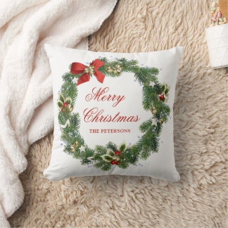 赤いリボンのクリスマスリース ファームハウス装飾 クッション