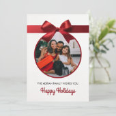 赤いリボンのクリスマス写真の休暇 シーズンカード (スタンド正面)