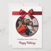 赤いリボンのクリスマス写真の休暇 シーズンカード (正面)