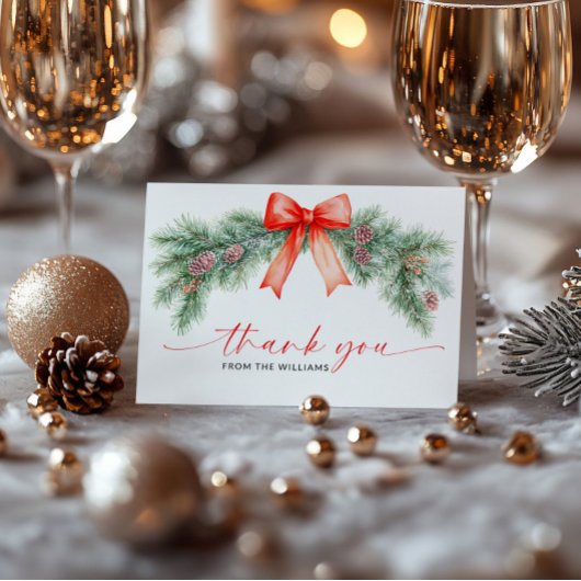 赤いリボンのクリスマス折りたたみ式感謝カード サンキューカード