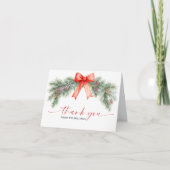 赤いリボンのクリスマス折りたたみ式感謝カード サンキューカード (正面)