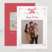 赤いリボンのクリスマス ホリデー フォト カード (正面/裏面)