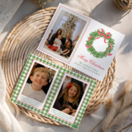 赤いリボンのクリスマス・ボックスウッドリースの写真 シーズンカード