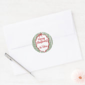 赤いリボンのクリスマス、緑のストライプ カスタム ラウンドシール (封筒)