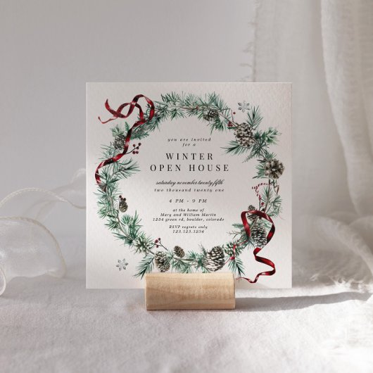 赤いリボンのグリーンリース スクエア オープンハウス 招待状