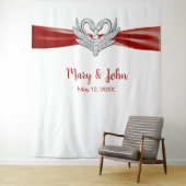 赤いリボンのシルバースワン ウェディング バックドロップ タペストリー (インサイチュ)