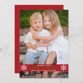 赤いリボンのスノーフレーククリスマスカード シーズンカード (正面/裏面)