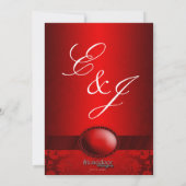 赤いリボンのダマスク織の結婚式招待状 招待状 (裏面)