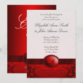 赤いリボンのダマスク織の結婚式招待状 招待状 (正面/裏面)