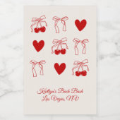 赤いリボンのチェリー スイート ブライズメイド パーティー ギフト ワインラベル (シングルラベル)