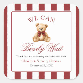 赤いリボンのテディベア We Can Bearly Wait ベビーシャワー スクエアシール