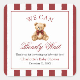 赤いリボンのテディベア We Can Bearly Wait ベビーシャワー スクエアシール
