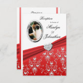 赤いリボンのハートのダマスク織の披露宴の招待状 招待状 (正面/裏面)