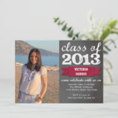 赤いリボンのバナーのシャルボード写真の卒業 招待状 (スタンド正面)