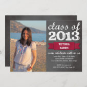 赤いリボンのバナーのシャルボード写真の卒業 招待状 (正面/裏面)