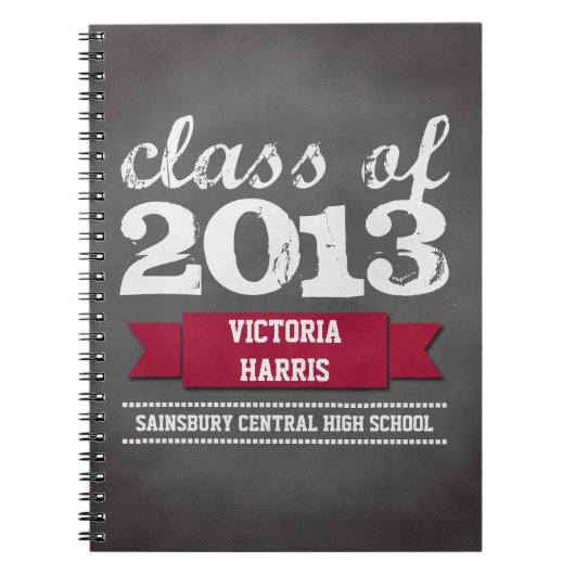 赤いリボンのバナーのシャルボード卒業生 ノートブック (正面)
