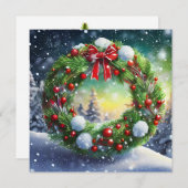 赤いリボンのホリデーリース 招待状 (正面/裏面)