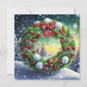 赤いリボンのホリデーリース 招待状 (正面)