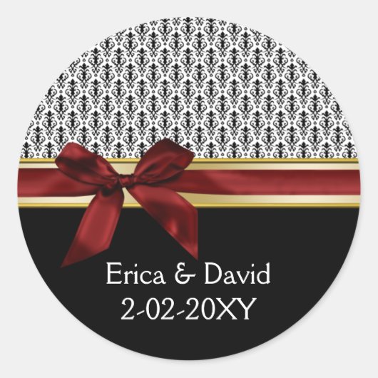 赤いリボンのモノグラムラベル ラウンドシール (正面)