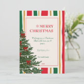 赤いリボンのモミの木の縞模様のクリスマスカード シーズンカード (スタンド正面)