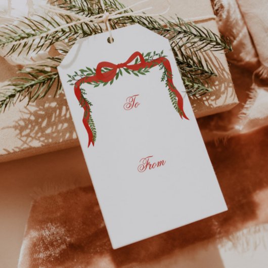 赤いリボンのリボン グリーン Christmas ギフトタグ