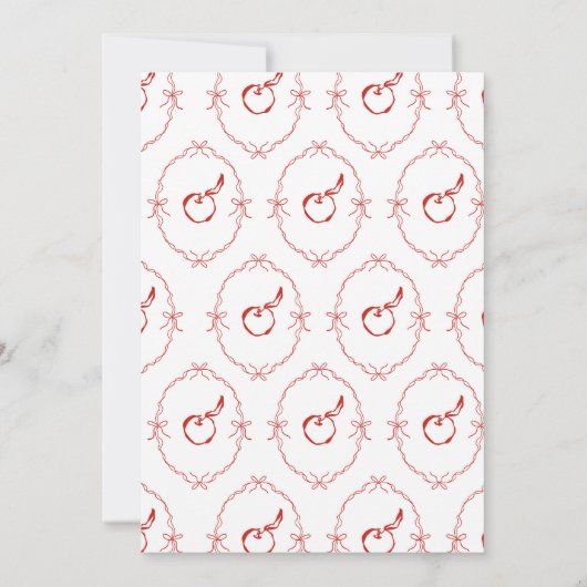 赤いリボンのリンゴの赤ちゃんシャワーの招待状 サンキューカード (裏面)