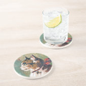 赤いリボンのヴィンテージのイラストレーションを含む猫 コースター (側面)