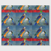 赤いリボンの入ったハイパーパロッツ/ブルーアラ ラッピングペーパー (フラット)