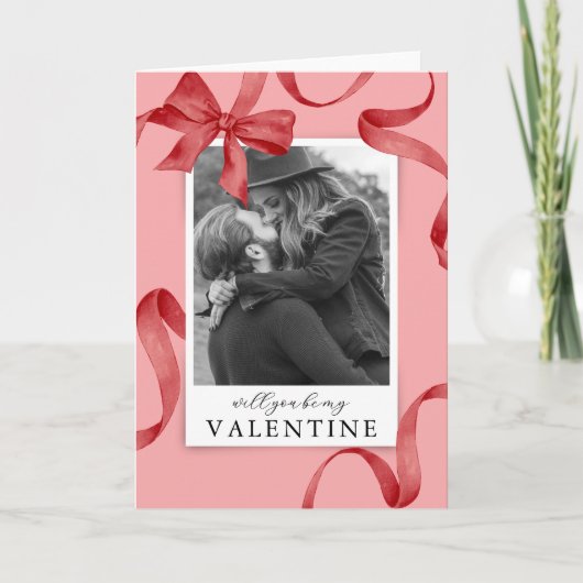 赤いリボンの写真を私のバレンタインに カード (正面)