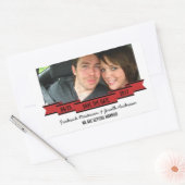赤いリボンの写真Save the Date Stickers 長方形シール (封筒)