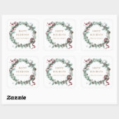 赤いリボンの冬のグリーン モノグラム スクエアシール (シート)