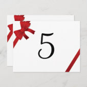 赤いリボンの冬の結婚式テーブルナンバー ポストカード (正面/裏面)