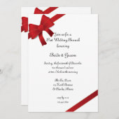 赤いリボンの冬の結婚式後ブライドの招待状 招待状 (正面/裏面)