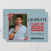 赤いリボンの卒業クラスの招待状 招待状 (正面/裏面)