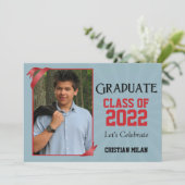 赤いリボンの卒業式招待状クラス 招待状 (スタンド正面)