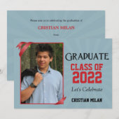 赤いリボンの卒業式招待状クラス 招待状 (正面/裏面)