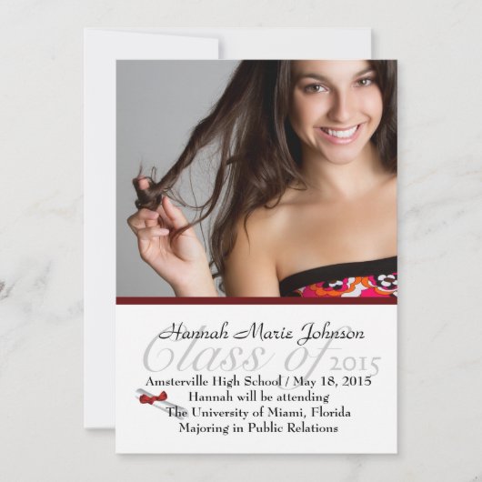 赤いリボンの卒業生の写真の発表 案内状 (正面)