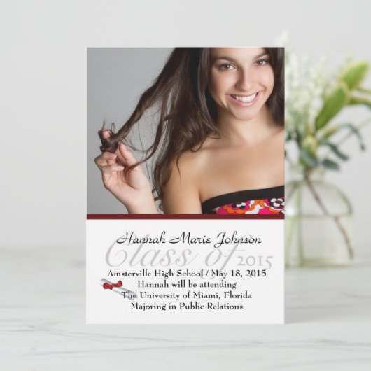 赤いリボンの卒業生の写真の発表 案内状 (スタンド正面)