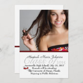 赤いリボンの卒業生の写真の発表 案内状 (正面/裏面)