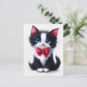 赤いリボンの可愛らしい子猫 シーズンポストカード (スタンド正面)