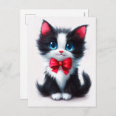 赤いリボンの可愛らしい子猫 シーズンポストカード (正面/裏面)