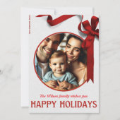 赤いリボンの喜びと家族のクリスマスカード 招待状 (正面)