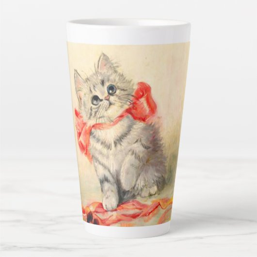 赤いリボンの子猫 カフェラテマグ (正面)