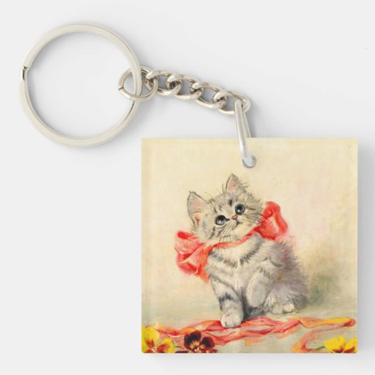 赤いリボンの子猫 キーホルダー (正面)