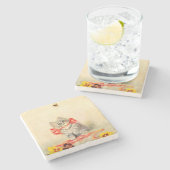 赤いリボンの子猫 ストーンコースター (横)