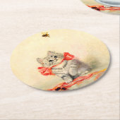 赤いリボンの子猫 ラウンドペーパーコースター (アングル)