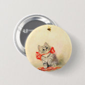 赤いリボンの子猫 缶バッジ (正面&裏面)