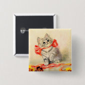 赤いリボンの子猫 缶バッジ (正面&裏面)