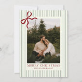 赤いリボンの家族写真 クリスマス ホリデーカード (正面)
