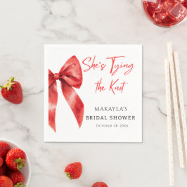 赤いリボンの彼女の結婚式のナプキン スタンダードカクテルナプキン